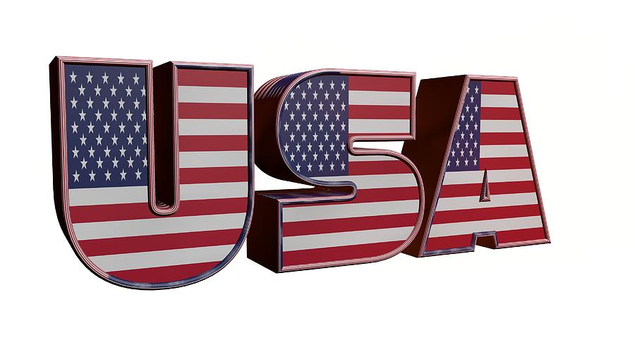 3D illustration USA text with American flag inside the text. 3d ...