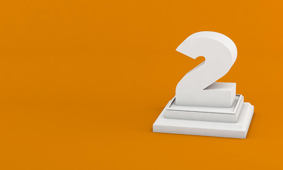 3D illustration. White number 2 on pedestal isolated on orange background Photograph by Xavier Lorenzo