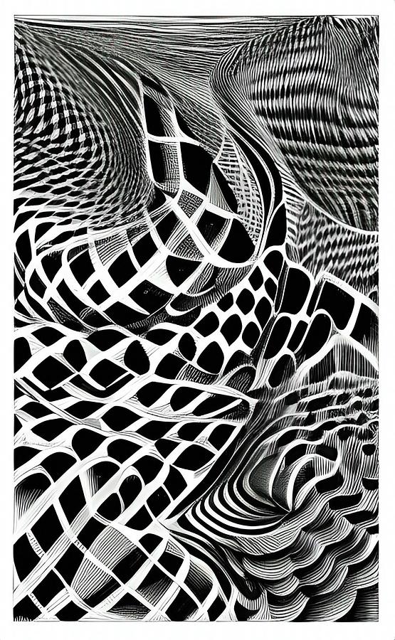 3D Line Art - black and white shapes No3 Digital Art by Bonnie Bruno