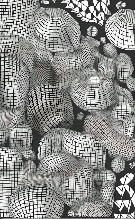 3D Line Art - black and white shapes no1 Digital Art by Bonnie Bruno