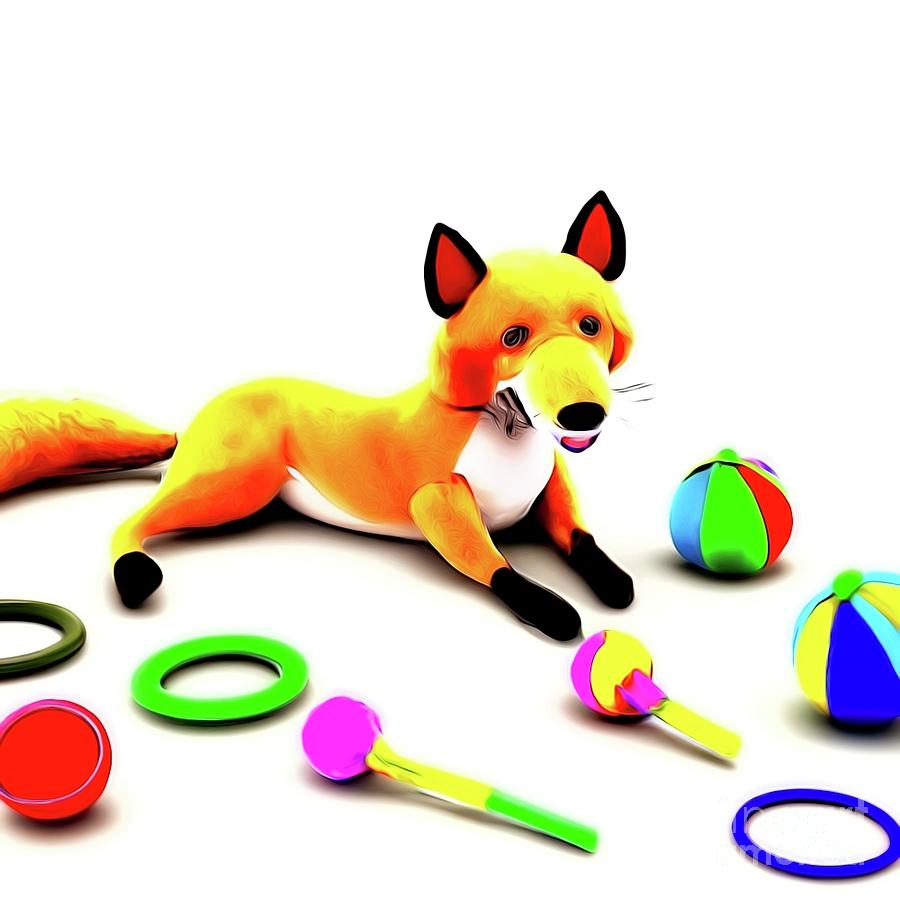 3D Look Artificial Intelligence Art of a Cute Colorful Fox Playing