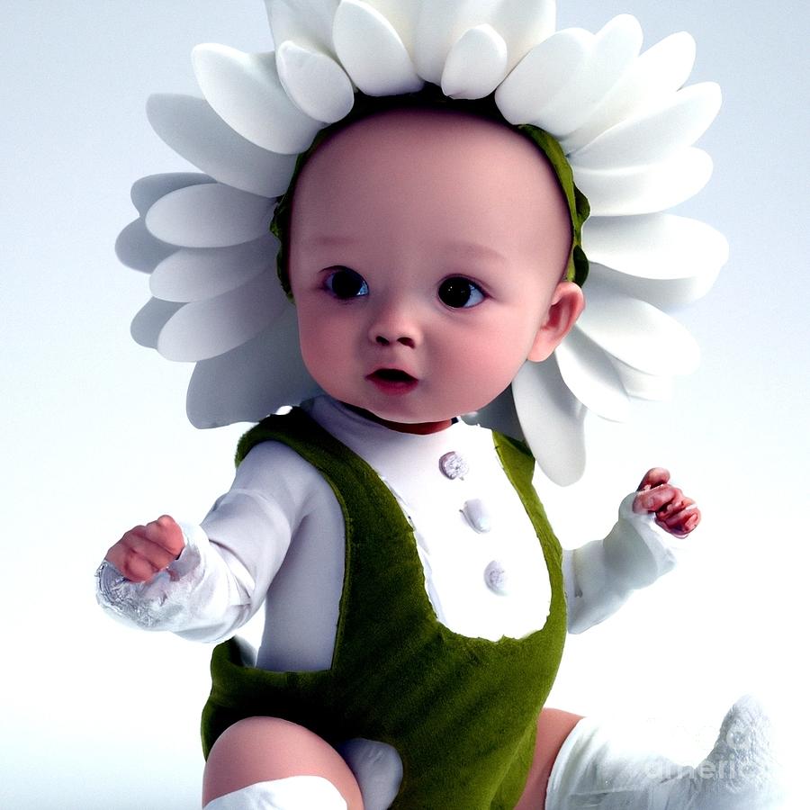 3D Look Artificial Intelligence Art of a Baby In Daisy Costume 3 Digital Art by Rose Santuci-Sofranko
