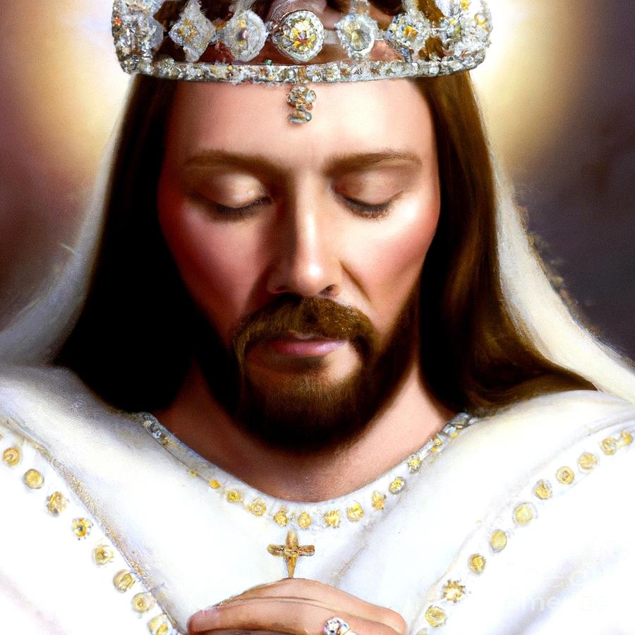 3D Look Artificial Intelligence Art of Christ The King with His Head Bowed in Prayer 1 Digital Art by Rose Santuci-Sofranko