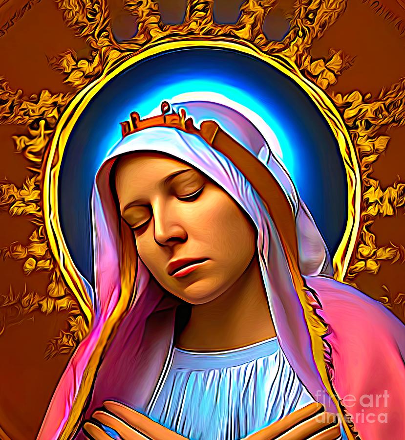 3D Look Artificial Intelligence Art of The Virgin Mary in Prayer Abstract Expressionism Digital Art by Rose Santuci-Sofranko