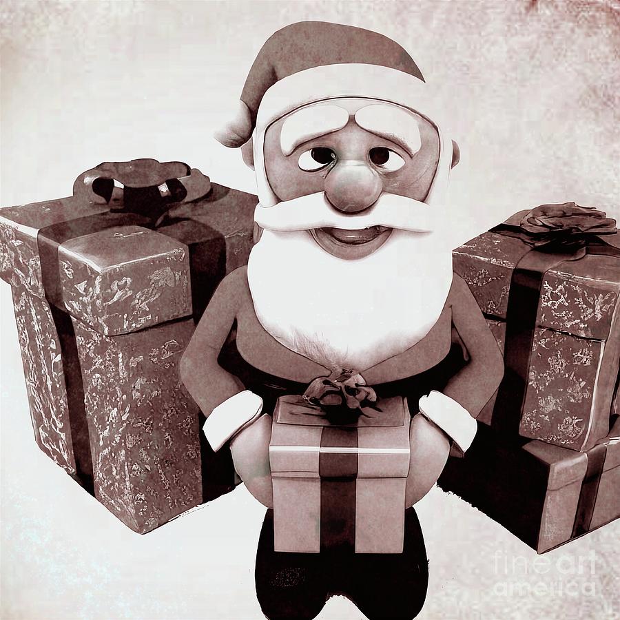 3D Look Artificial Intelligence Art Santa Claus With Presents 1950s Effect Digital Art by Rose Santuci-Sofranko