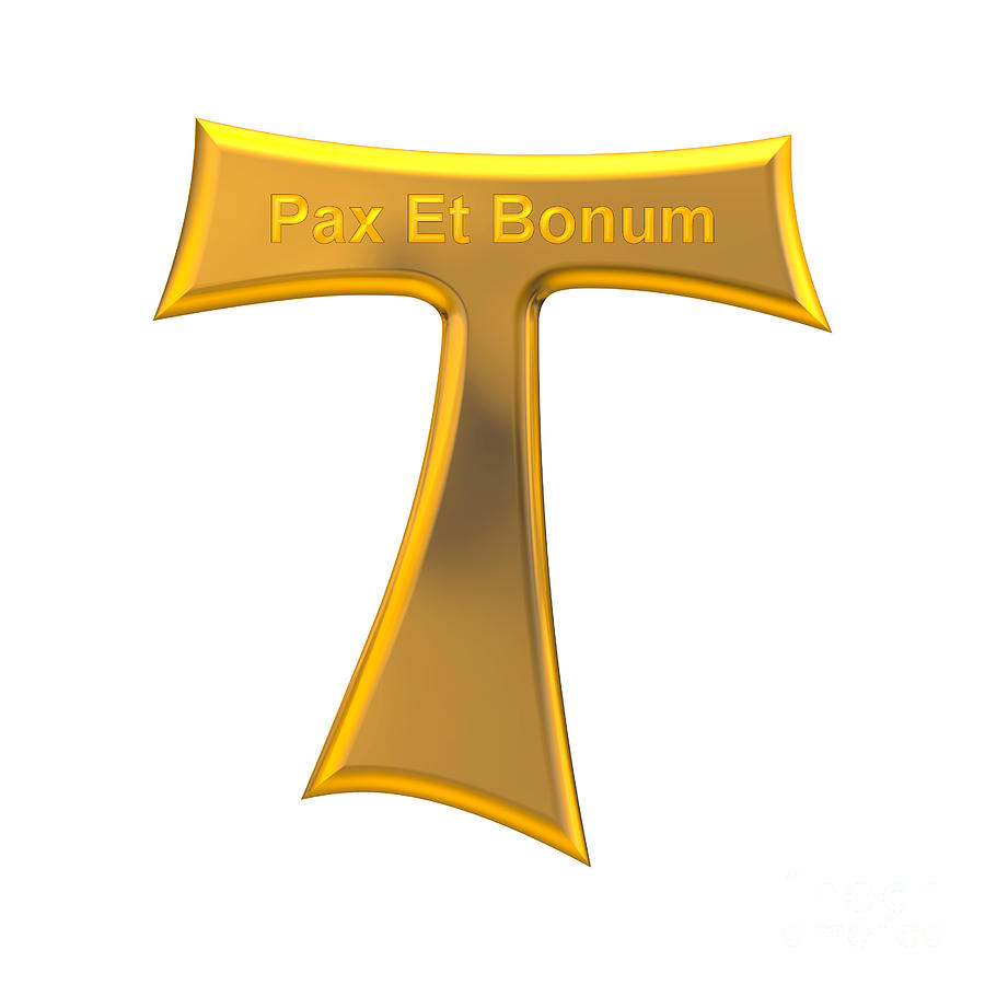 3D Look Franciscan Tau Cross Pax Et Bonum Gold on Gold Metallic Digital Art by Rose Santuci-Sofranko