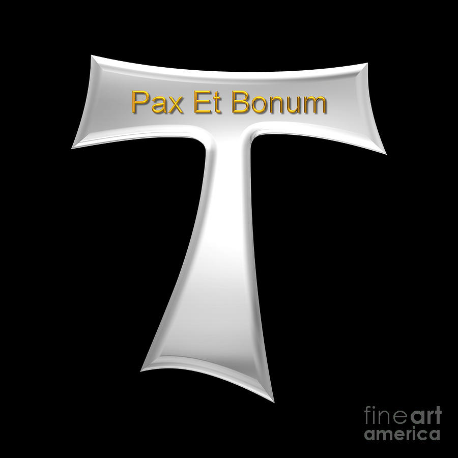 3D Look Franciscan Tau Cross Pax Et Bonum Silver and Gold Metallic Digital Art by Rose Santuci-Sofranko