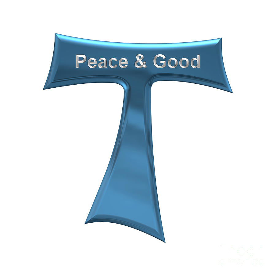 3D Look Franciscan Tau Cross Peace and Good Blue and Silver Metallic Digital Art by Rose Santuci-Sofranko