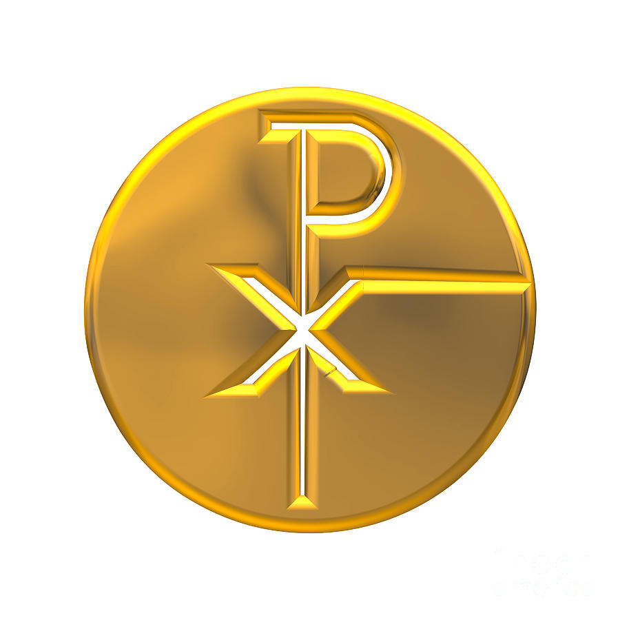 3d Look Golden Chi Rho Eucharistic Host Symbol Digital Art