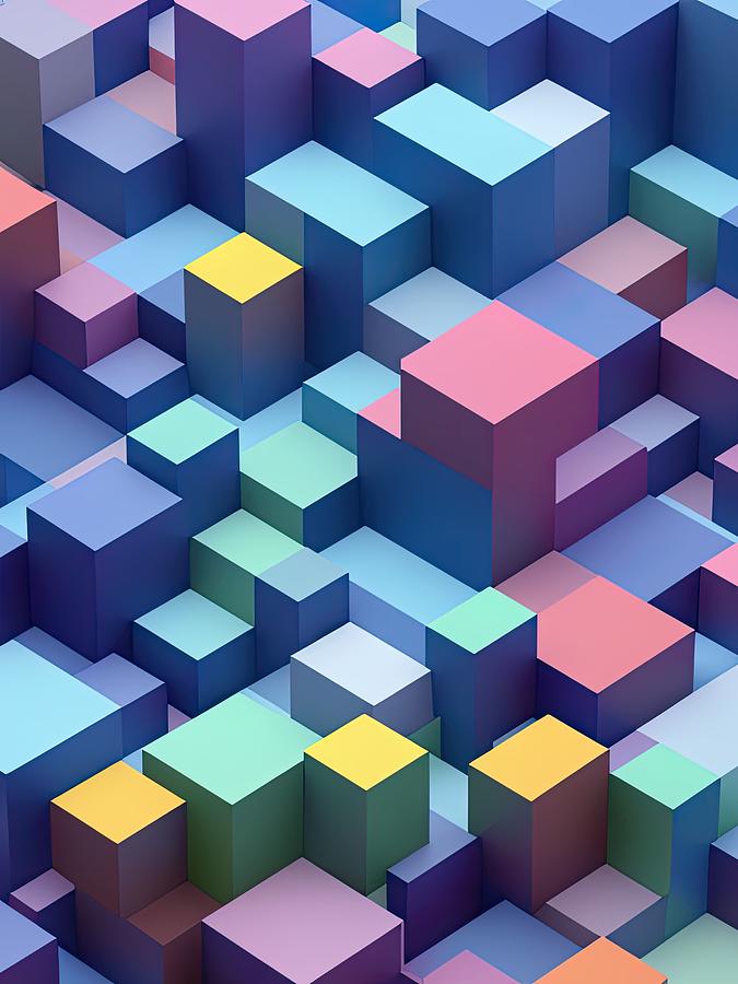 3D multi-colored cubes Digital Art by Nathan Bowles - Pixels