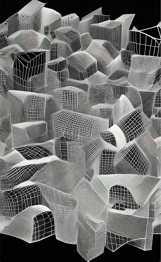 3D Pile - black and white art and home decor Digital Art by Bonnie Bruno