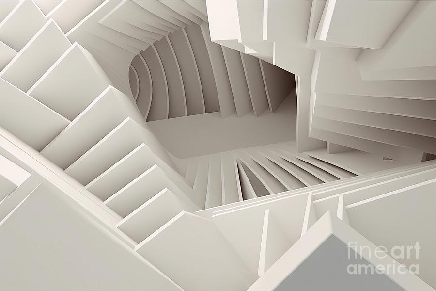 Abstract Painting - 3d Render, Abstract White Geometric Background, Minimal Flat Lay, Twisted Deck Of Square Blank Cards With Rounded Corners by N Akkash