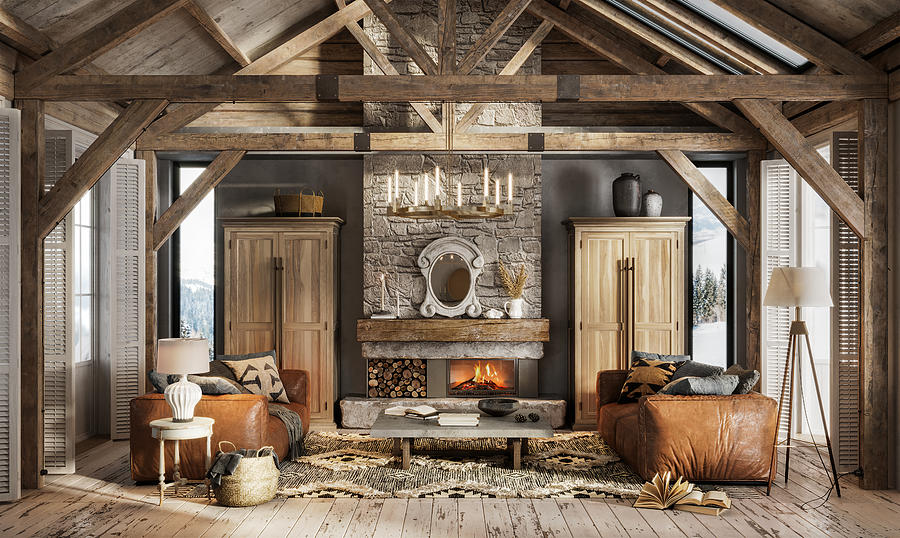 3d Render Of A Luxurious Interior Of A Winter Cottage Photograph by Alvarez