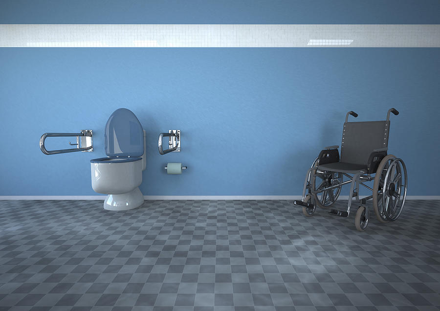 3D Rendering, Disabled toilet with wheel chair Drawing by Westend61