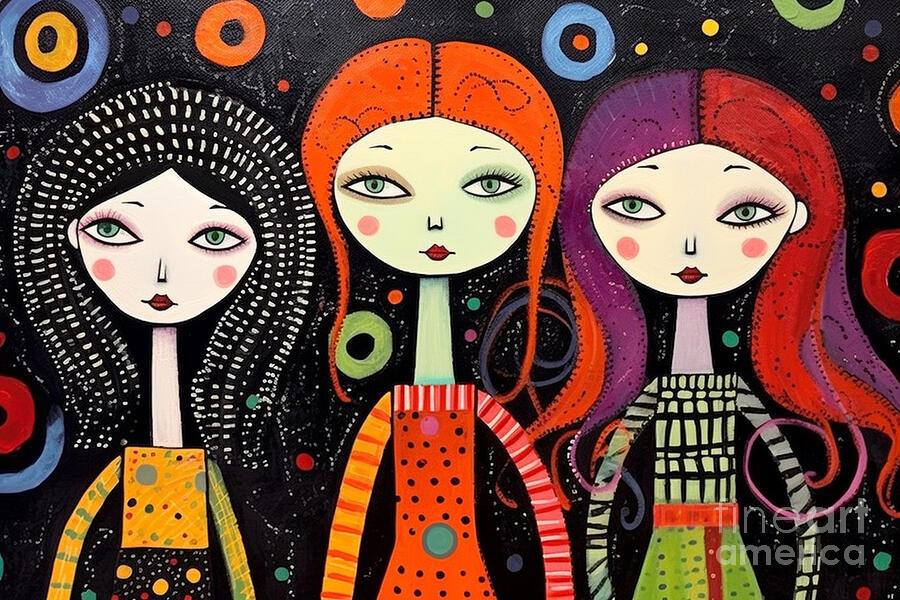 3d very bright and colorful three goth girls by Asar Studios Painting by Celestial Images