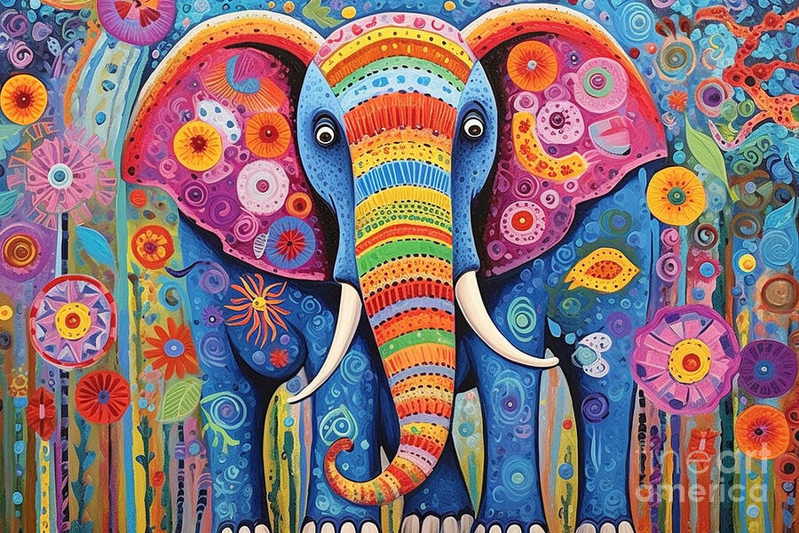 3d very bright and colorful wolly mammoth paint by Asar Studios Painting by Celestial Images