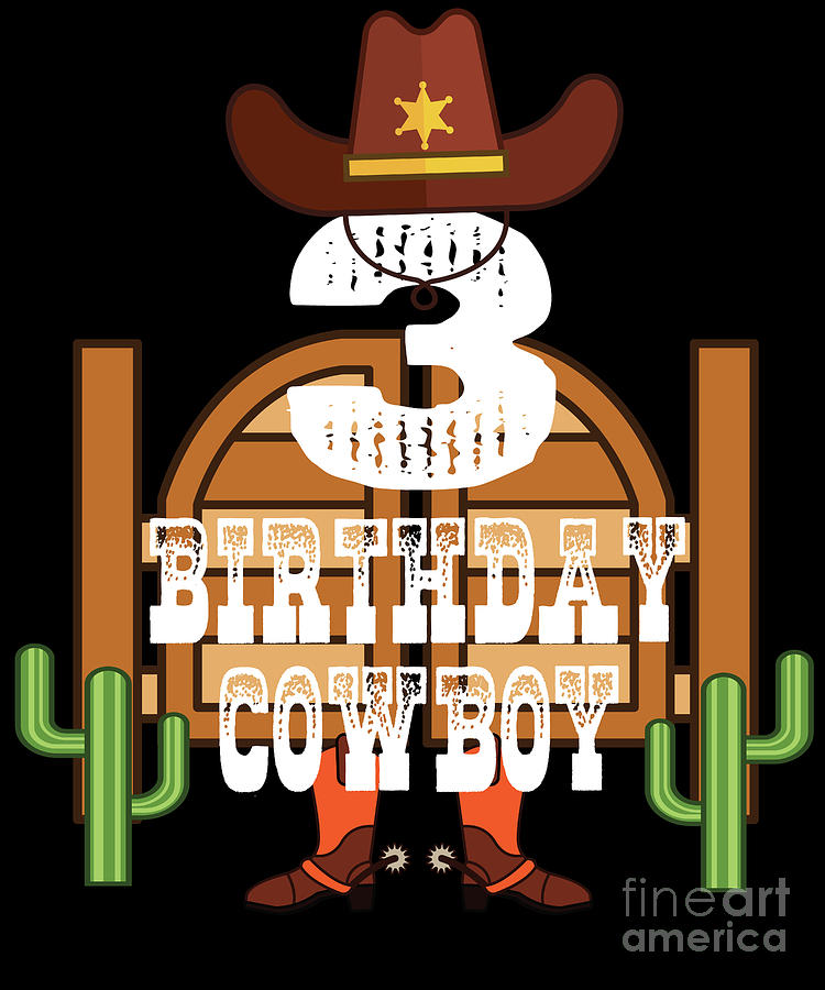 3nd Birthday Cowboy Kid 3 Years Old Rodeo Lover Party product Digital ...