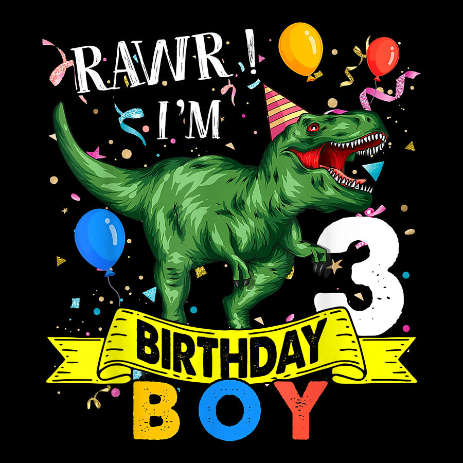 3rd Birthday Boy 3 Years Old Dinosaur Saurus T Painting by Keeley ...