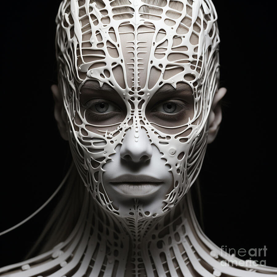 Pattern Painting - 3d Within the confines of a silicon mask woman  by Asar Studios #4 by Celestial Images