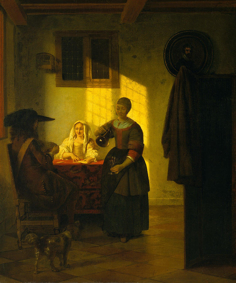 Pieter De Hooch Painting - A Couple Playing Cards  with a Serving Woman  #4 by Pieter de Hooch