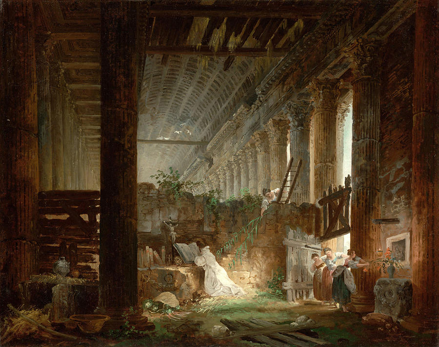 Hubert Robert Painting - A Hermit Praying in the Ruins of a Roman Temple  #4 by Hubert Robert