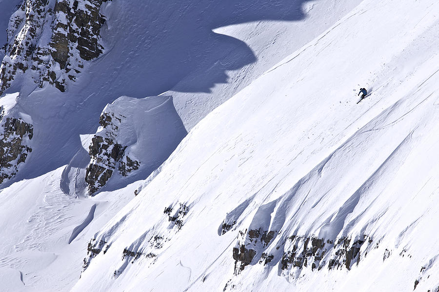 A man skis a steep line in Wyoming. #4 Photograph by Derek DiLuzio