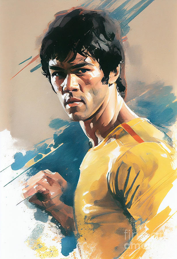 Fantasy Digital Art - a  painting  of  bruce  lee  in  yellow  and  blue  by Asar Studios #4 by Celestial Images