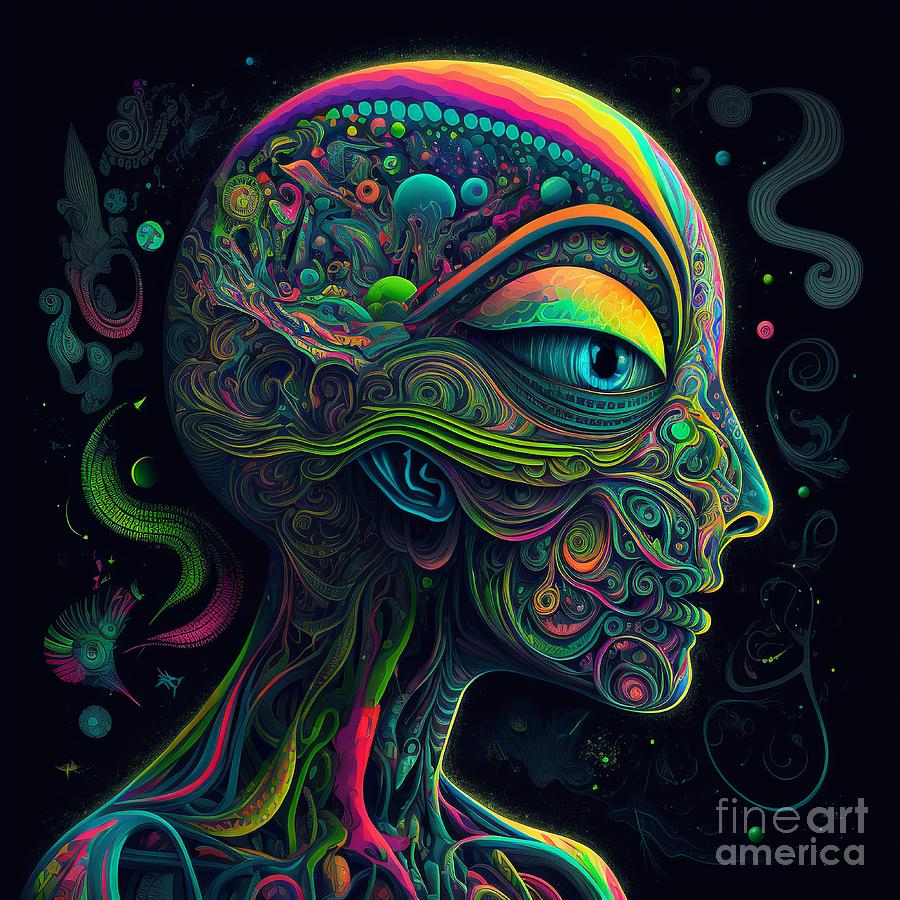 A psychedelic alien with a multitude of thoughts Digital Art by Somsong ...