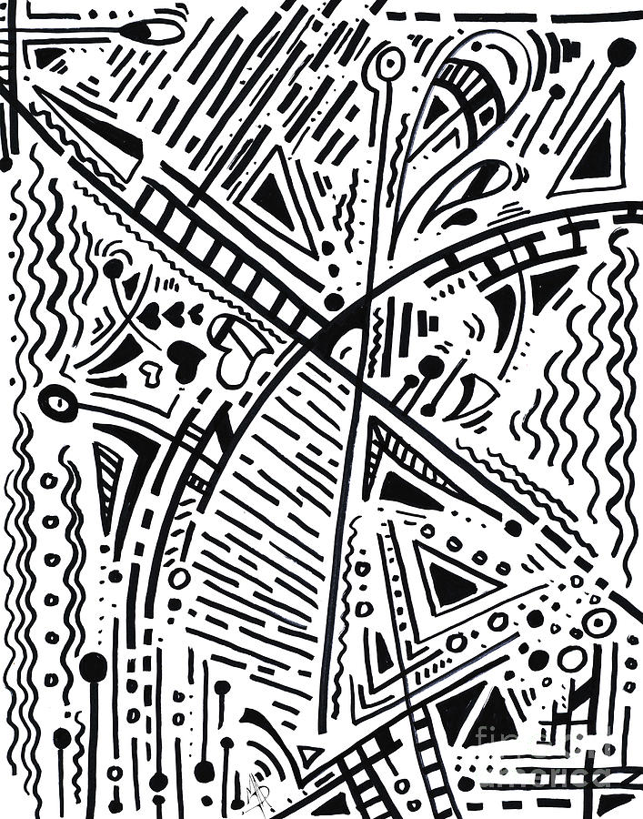 Abstract Black and White MAD Doodle Sharpie Graffiti Drawing Original Sketch Art Megan Duncanson #4 Drawing by Megan Aroon
