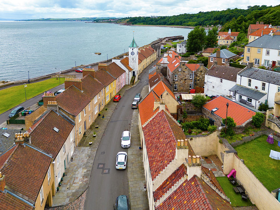 Aerial view from drone of village of West Wemyss in Fife, Scotland, UK
