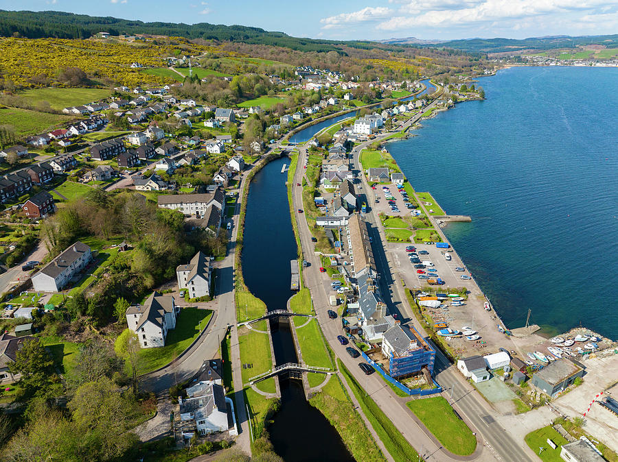 Aerial view of Ardrishaig village on Crinan Canal, Scotland Photograph ...