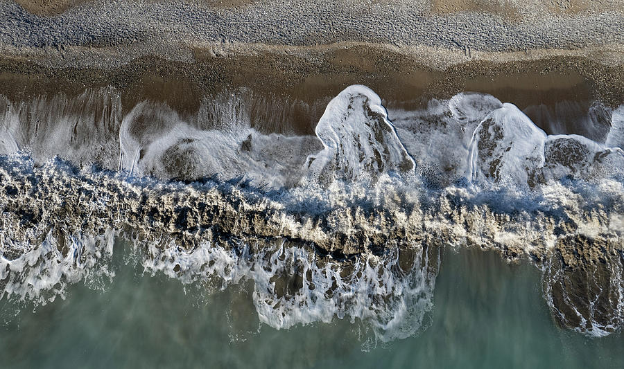 Aerial view of stormy ocean waves breaking on a beach. Nature background #4 Photograph by Michalakis Ppalis