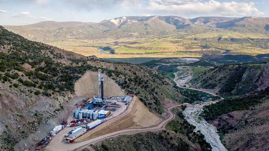 An Aerial View Of A Fracking Drill Rig On The Side Of A Mountain In Colorado In Late Spring #4 Photograph by Grandriver