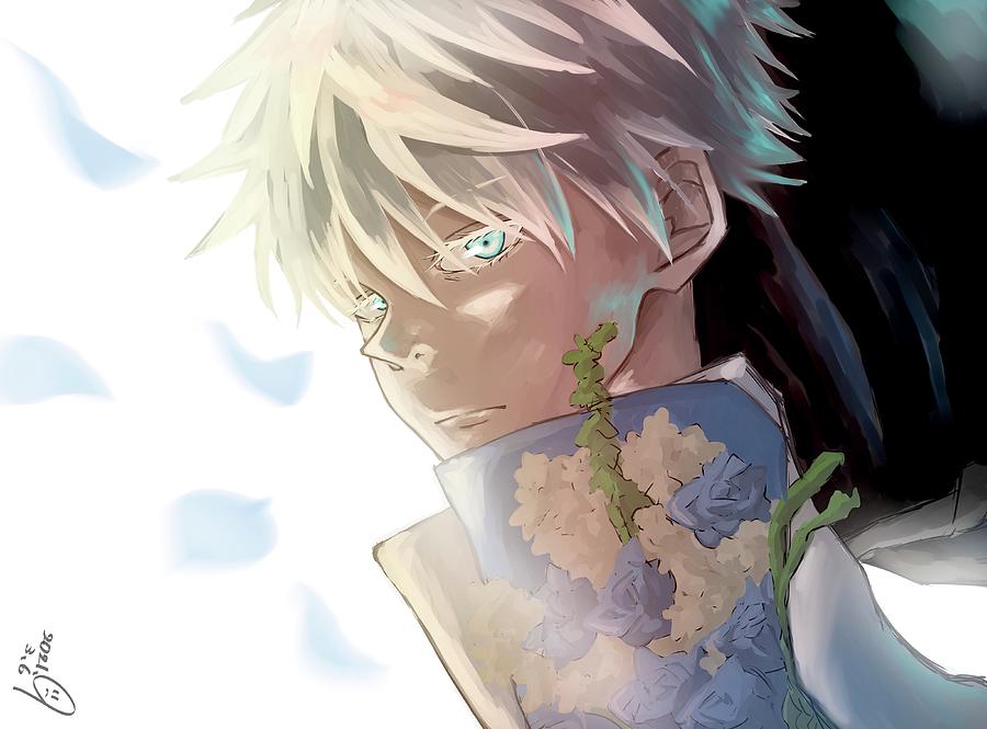 Anime Jujutsu Kaisen Satoru Gojo White Hair Blue Eyes Boy Digital Art