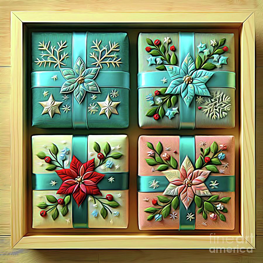 4 Applique Look Christmas Presents Expressionist Effect Digital Art by Rose Santuci-Sofranko