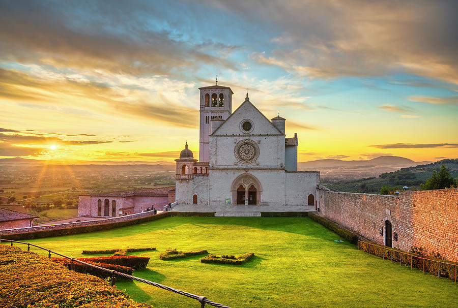 Assisi, San Francesco Basilica church at sunset. Umbria, Italy. #1 Photograph by Stefano Orazzini