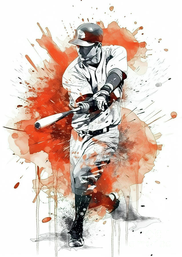Baseball player in action during colorful paint splash. #4 Digital Art by Odon Czintos