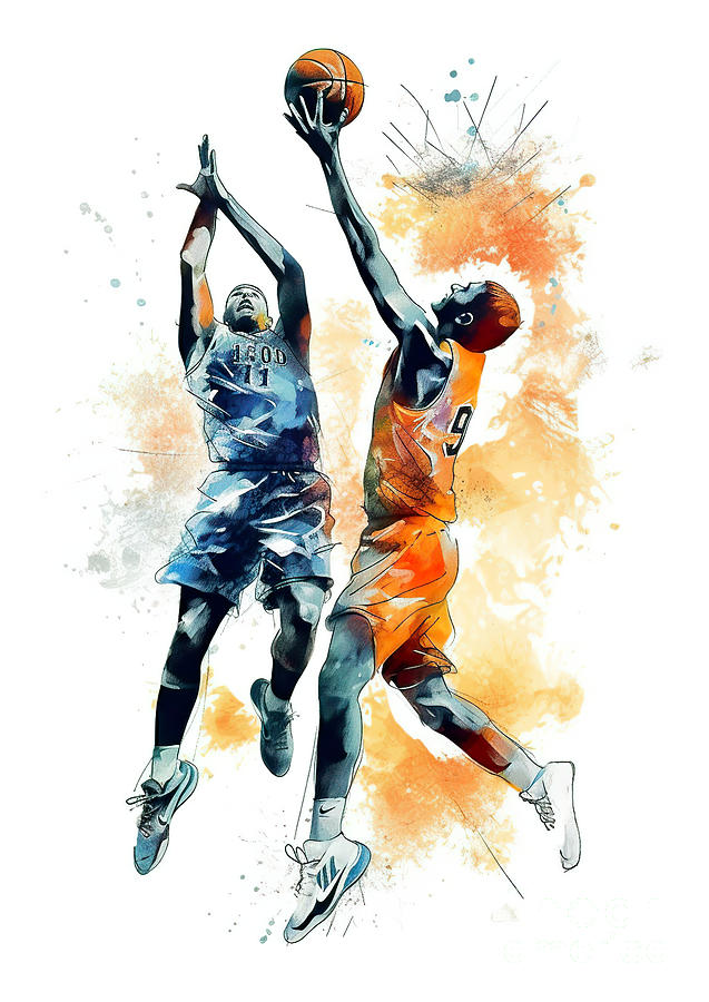 Basketball watercolor splash player in action. #4 Digital Art by Odon Czintos