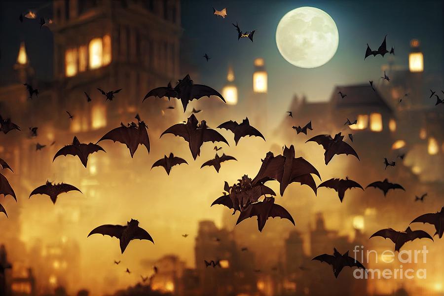 Bats Flying On A Town At Night Digital Art by Benny Marty - Fine Art ...