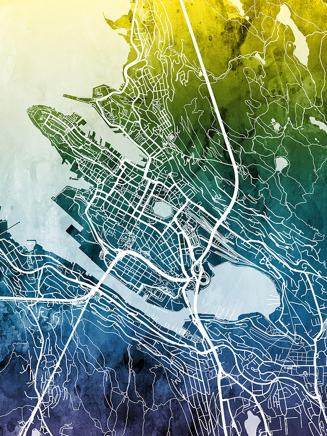 Bergen Norway City Map #4 Digital Art by Michael Tompsett