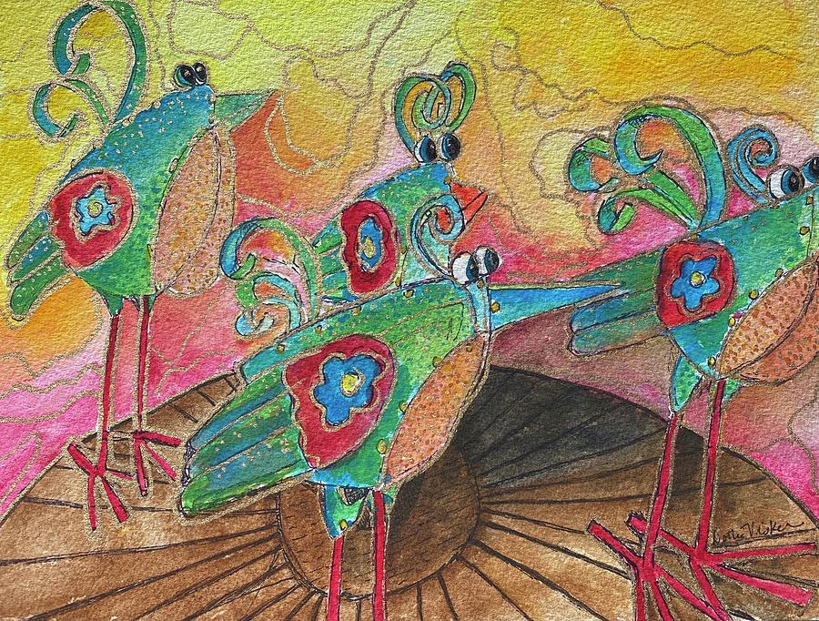 4 Bird Friends Painting by Dottie Visker