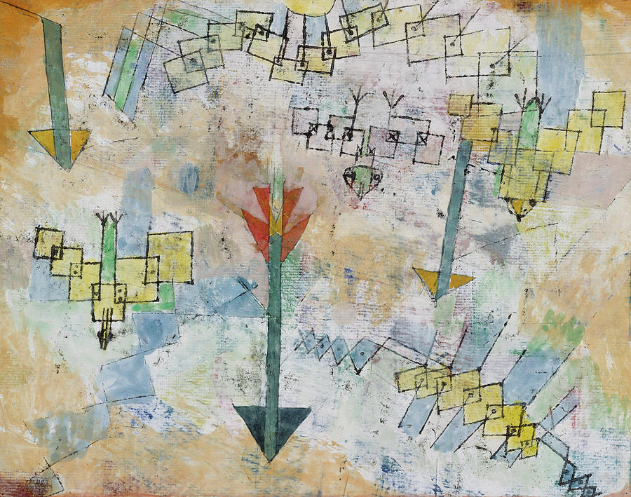 Paul Klee Painting - Birds Swooping Down and Arrows #4 by Paul Klee