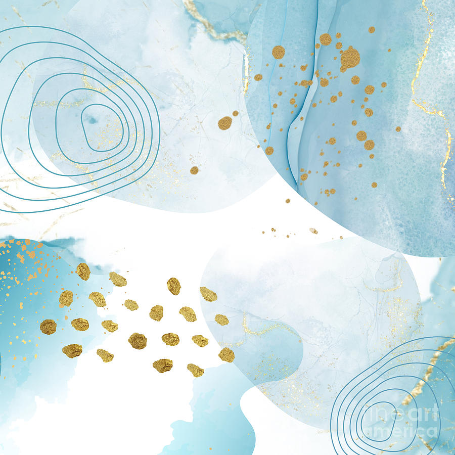 Blue and Gold Abstract with popular Boho elements background #4 Photograph by Milleflore Images