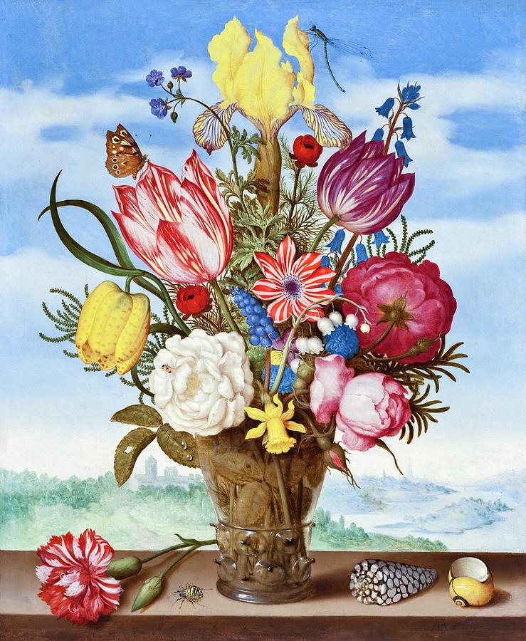 Spring Painting - Bouquet of Flowers on a Ledge #4 by Ambrosius Bosschaert