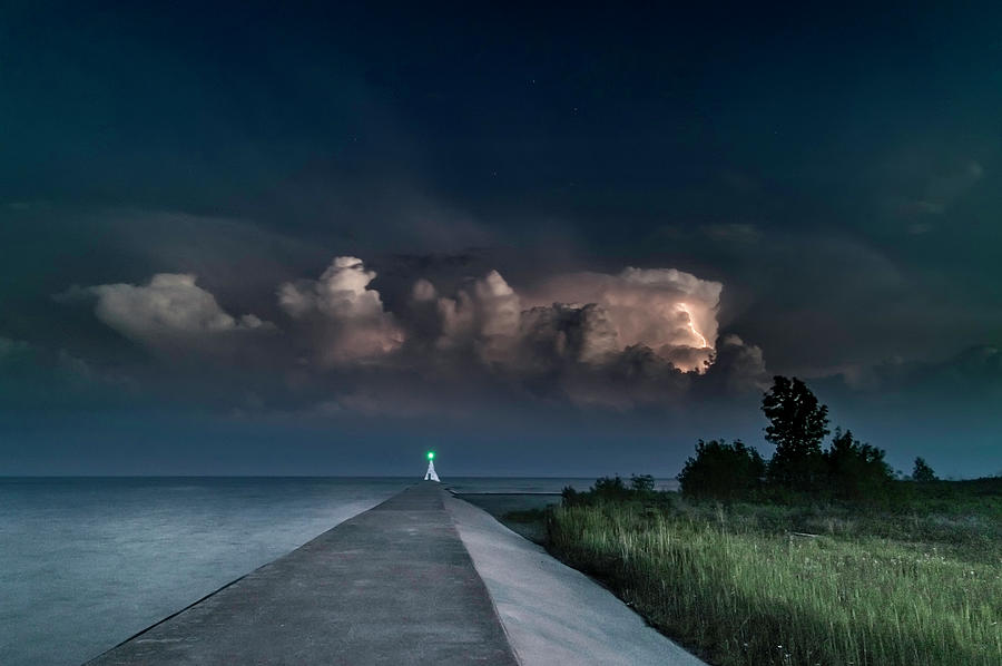 Tree Photograph - Lightning Storms Over Lake Erie by Kathryn by Photography By Phos3 Kathryn Parent and Dave Paddick