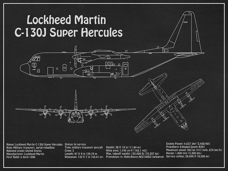 C-130 Hercules - Airplane Blueprint. Drawing Plans Schematics pd ...