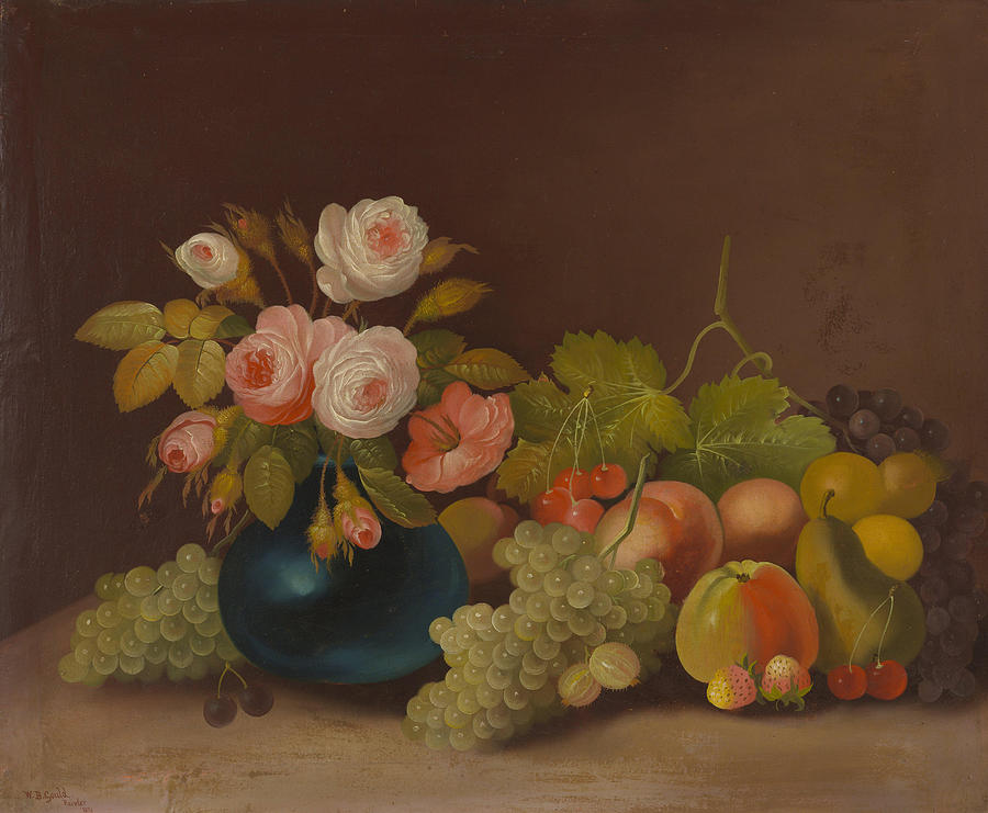 Cabbage Painting - Cabbage roses and fruit  #4 by William Buelow Gould