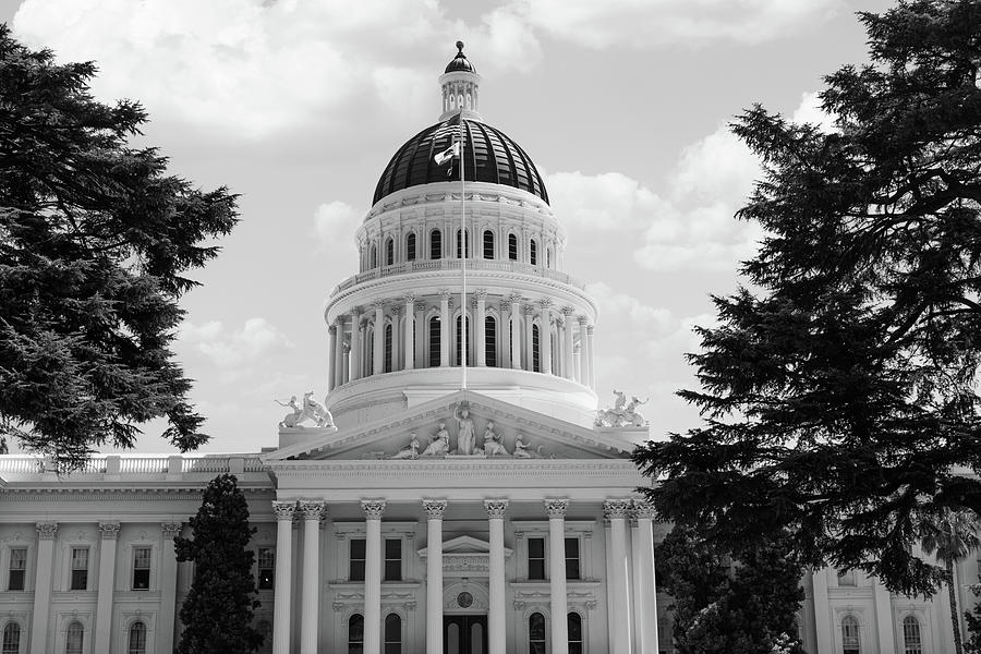 California state capitol building in Sacramento California in black and ...