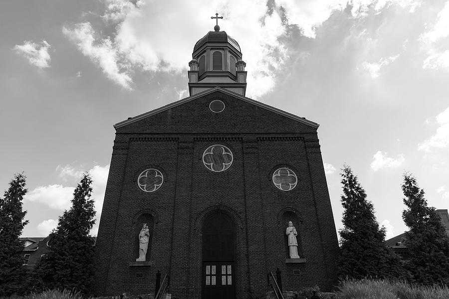 Chapel of the Immaculate Conception at the University of Dayton in black and white #4 Photograph by Eldon McGraw