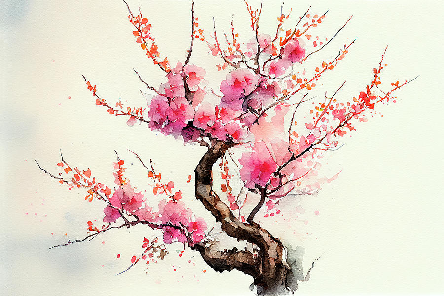 Cherry Blossom Watercolour Digital Art By Tim Hill - Fine Art America